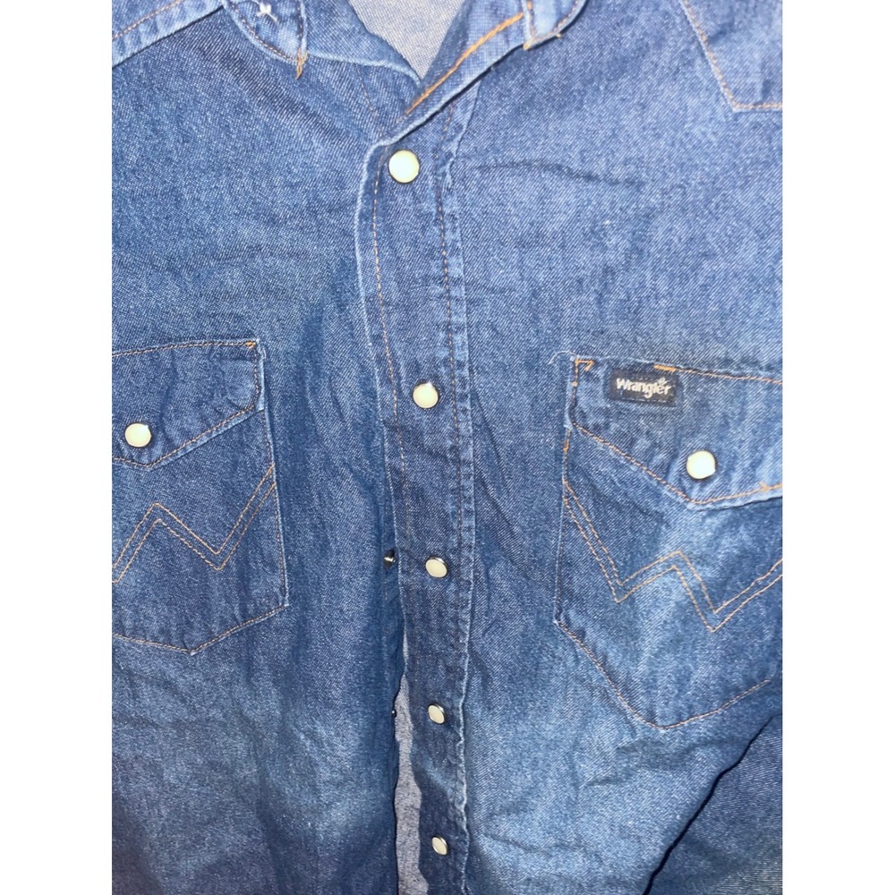 Lot of 2 Wrangler Mens Western Denim Pearl Snap Shirts Blue Regular Fit 17-34 - Picture 4 of 14